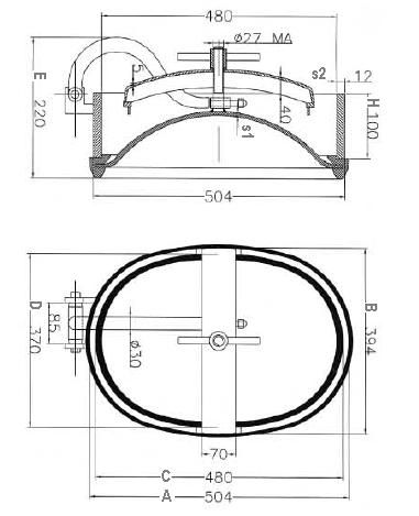 Búvónyílás alsó ovális 440x320 mm nagynyomású befelenyíló (A11)